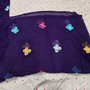dark Purple Butterfly Saree unstitched blouse