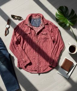 Pink Denim Blend Button-Up Shirt- clearance