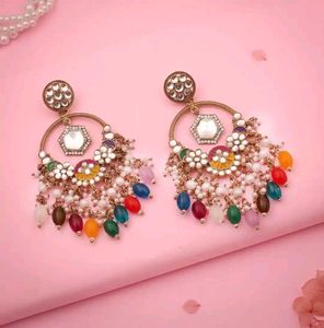 ✨ Multicolor Kundan Chandbali Earrings ✨