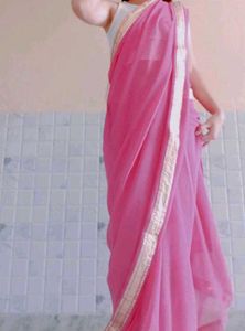 Elegant Pink Saree with Golden Border