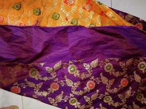 unused saree Wine And Orange Banarasi Silk Sare