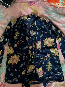 Bohemian Floral Print Navy Top