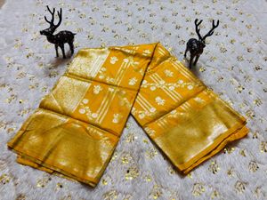 New Elegant Yellow Silk Saree