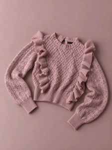 DUSTY PINK RUFFLE CABLE KNIT SWEATER