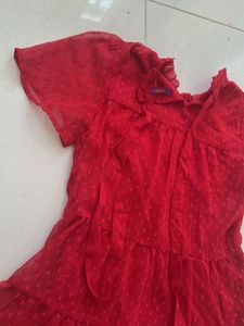 Elegant Red Swiss Dot Dress Material