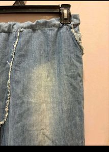 Denim Midi Skirt with Slit