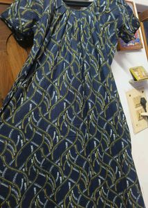 Navy Blue Printed Cotton Kurta