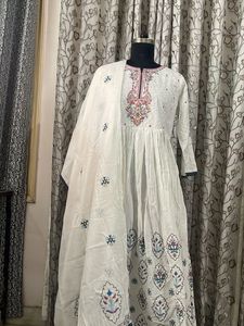White Anarkali Kurta Set with Dupatta