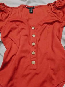 Chic Red Puff Sleeve Button-Up Top