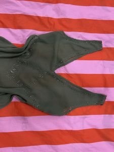 Y2K sheer kurthi Olive Green top