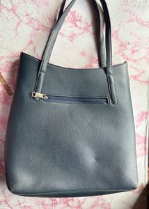Blue  Tote Bag with Red Stitching