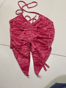 Pink Swirl Print Tie-Up Top