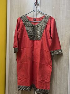 Red Kurta with Black & Gold Trim