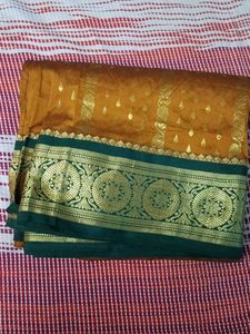 Elegant Mustard &amp; Green Silk Saree