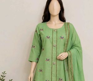 Beautiful Green Embroidered dress material