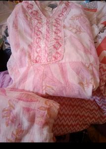 Pink Leaf Print Kurta Set