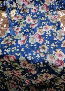 Vibrant Floral Print Blue Dress Material