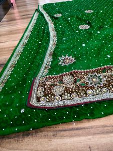 y2k Green heavy party wear  handwork Saree