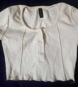 Cream Ribbed Henley Crop Top