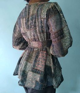 Boho Patchwork V-Neck Tunic Top