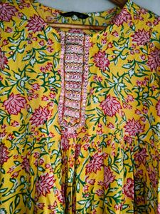 Vibrant Yellow Floral Print Kurti