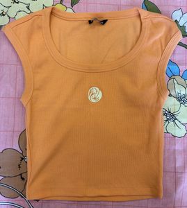 Orange Cropped Ribbed Tank Top