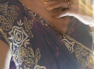 Elegant Purple Embroidered jimmy choo Saree
