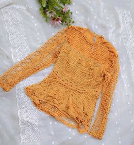 Chic Yellow Crochet Peplum Top