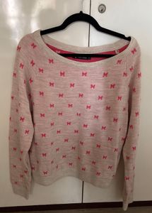 Pink Bow Print Sweater