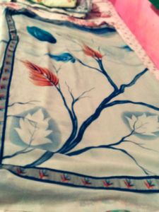 Elegant Blue Tree Print Saree