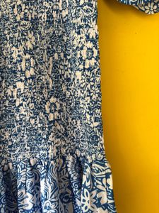 Blue Floral Midi Dress, size S, stretchable.
