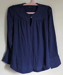 Elegant Navy Blue Textured Blouse