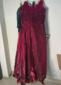 Wine Pleated Silk Designer Gown