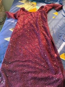 Maroon Embroidered Salwar Suit full work dupta