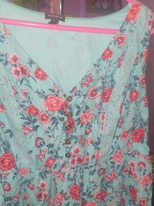 Floral Print Lace Trim V-Neck Tunic
