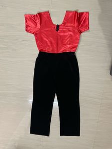 Stylish Red and Black Jumpsuit
