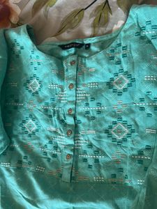 Turquoise Embroidered Kurta