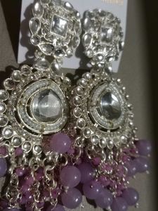 Elegant Lavender Beads Chandbali Earrings