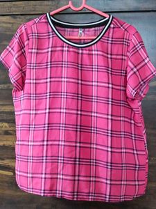 Pink Plaid Short Sleeve Top