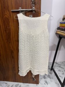 Cream Crochet Sleeveless dress