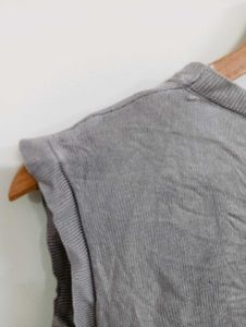 Grey Textured Sleeveless Top