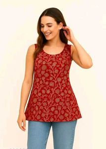 Red Floral Sleeveless Top_S
