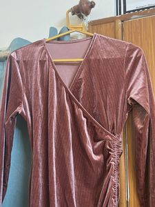 Velvet Wrap Dress with Ruched Side
