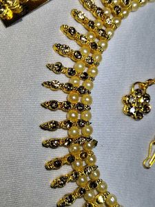 Elegant Gold Pearl Necklace &amp; Earring Set