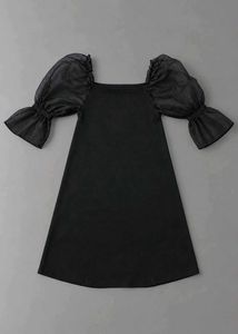 BLACK PUFF SLEEVE MINI DRESS