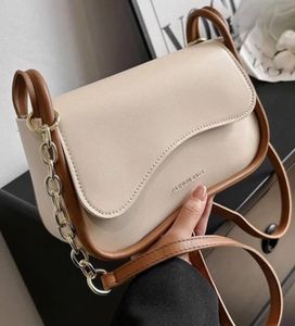 Chic Cream & Brown Chain Crossbody Bag