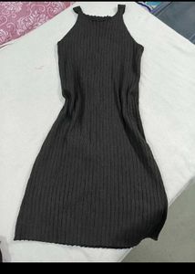 Sleek Black Ribbed Knit Dress