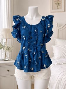 Blue Floral Ruffle Sleeve Top 💙