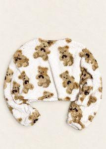 SHEIN Bear Print Plush Fleece Crop Sweatshirt