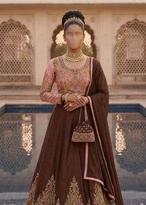 Pastel Pink & Coffee Brown Indo-Western Festive Ou